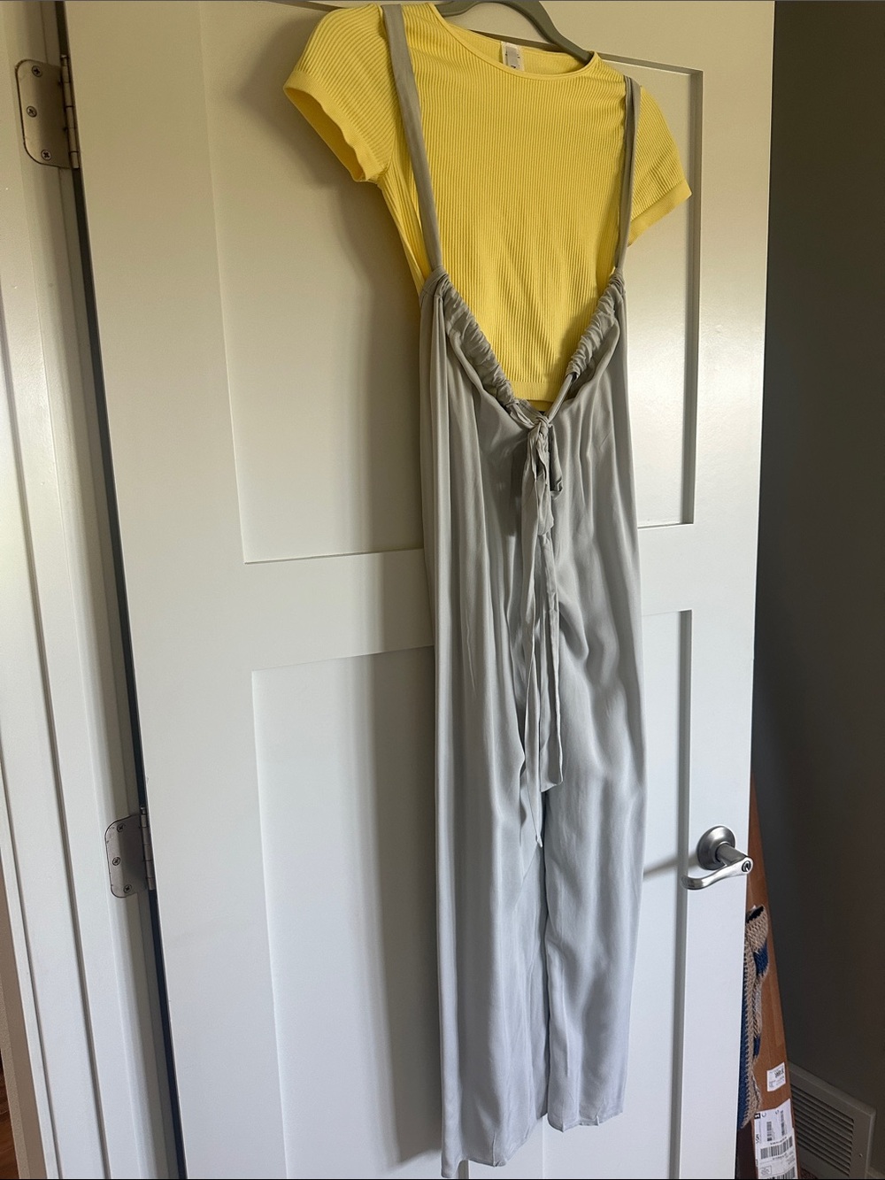 Set with Nikibiki Pale Yellow Ribbed Top with Zenana jumpsuit in gray NWOT